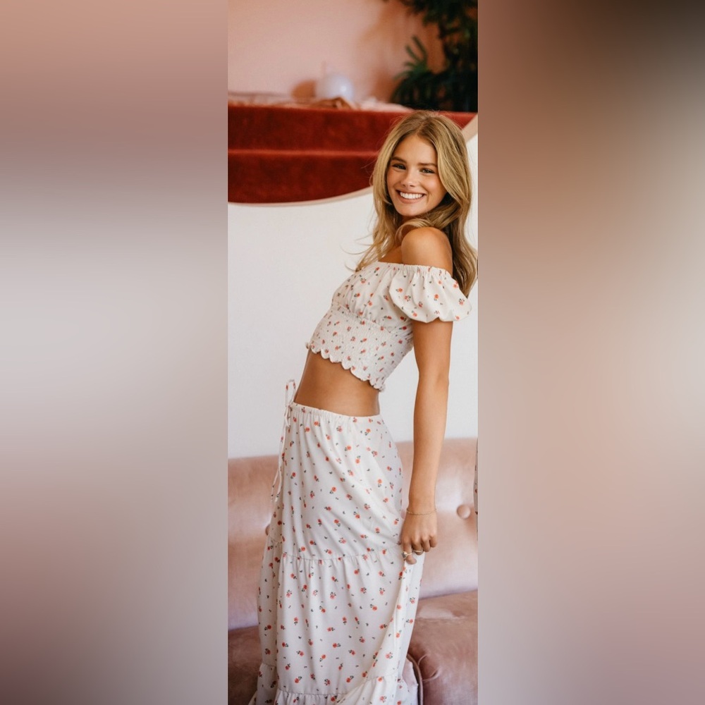 Skatie Floral Cream Maxi Skirt Set XS